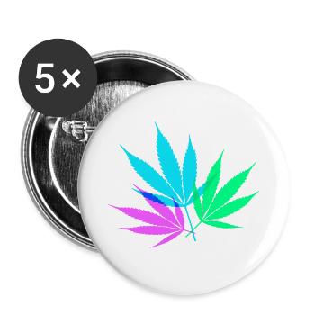 Feuilles de chanvre colorées - Lot de 5 grands badges (56 mm) - blanc - Devant