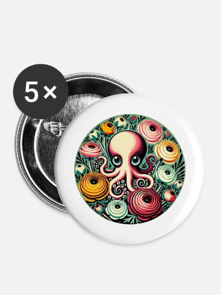 Krake - Buttons groß 56 mm (5er Pack) - Weiß