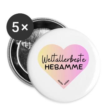 Weltallerbeste Hebamme! Personalisierbar - Buttons groß 56 mm (5er Pack) - Weiß - Vorne