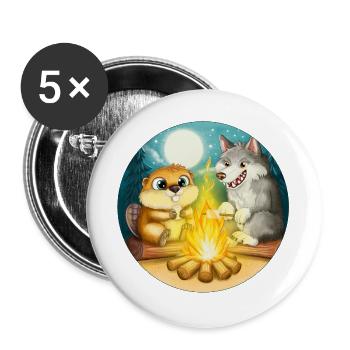 Lagerfeuer Freundschaft: Biber und Wolf - Buttons groß 56 mm (5er Pack) - Weiß - Vorne