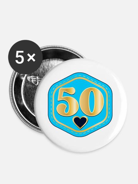 ZAHL 50 - FÜNFZIG WERDEN - Buttons groß 56 mm (5er Pack) - Weiß