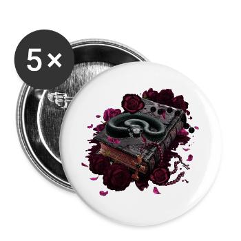 Bücher Design, Schlangen, Rosenblüten - Buttons groß 56 mm (5er Pack) - Weiß - Vorne