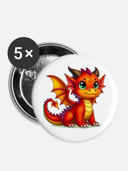 Drache - Buttons groß 56 mm (5er Pack) - Weiß