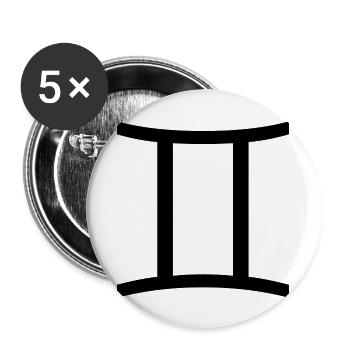 Signe du zodiaque Gémeaux, design exclusif de t-shirt - Lot de 5 grands badges (56 mm) - blanc - Devant