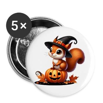 niedliches Halloween-Eichhörnchen:Süßer Gruselspaß - Buttons groß 56 mm (5er Pack) - Weiß - Vorne