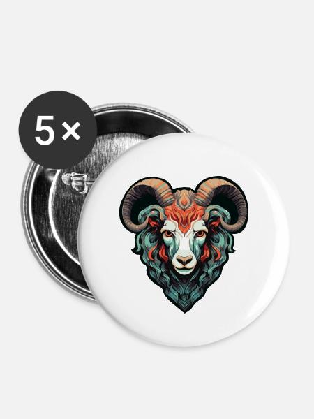 Widder Tier - Buttons groß 56 mm (5er Pack) - Weiß