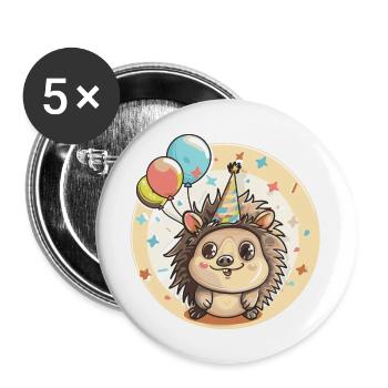 Igel Geburtstag Baby - Buttons groß 56 mm (5er Pack) - Weiß - Vorne