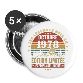 Geboren im Oktober 1978 | Genial seit Oktober 1978 - Buttons groß 56 mm (5er Pack) - Weiß - Vorne