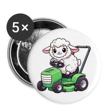 Funny Sheep Lawn Mower Farmer Lamb Grass - Buttons large 2.2''/56 mm (5-pack) - white - Front