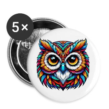 Eule - Buttons groß 56 mm (5er Pack) - Weiß - Vorne