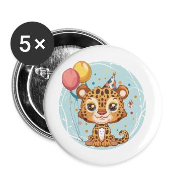 Bébé d’anniversaire léopard - Lot de 5 grands badges (56 mm) - blanc - Devant