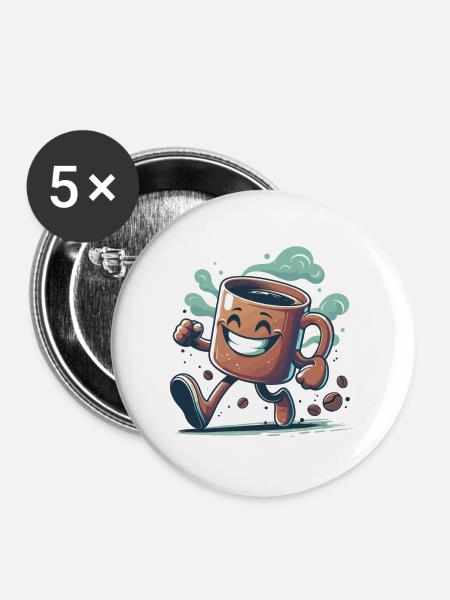 Gute Laune Kaffee Tasse Geschenk - Buttons groß 56 mm (5er Pack) - Weiß