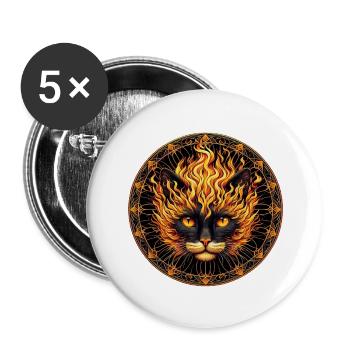 Mystical Fire Cat Mandala Design - Buttons large 2.2''/56 mm (5-pack) - white - Front