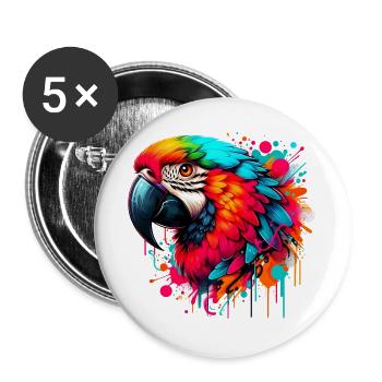 Papagei - Buttons groß 56 mm (5er Pack) - Weiß - Vorne