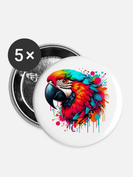 Papagei - Buttons groß 56 mm (5er Pack) - Weiß