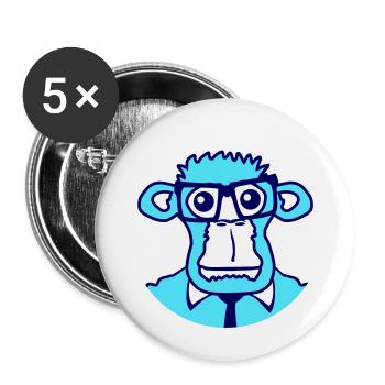 Schlauer Nerd Affe Kopf Hornbrille Geek Gesicht - Buttons groß 56 mm (5er Pack) - Weiß - Vorne
