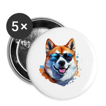 Akita Inu with sunglasses - Buttons large 2.2''/56 mm (5-pack) - white - Front