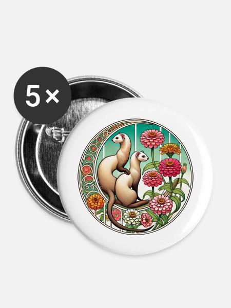 Frettchen - Buttons groß 56 mm (5er Pack) - Weiß
