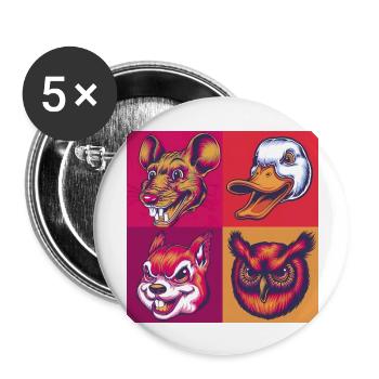 Smile Tiere maus ente eule squirrel Halloween - Buttons groß 56 mm (5er Pack) - Weiß - Vorne