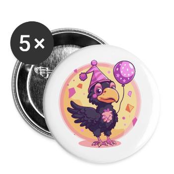 Corbeau corbeau oiseau anniversaire bébé - Lot de 5 grands badges (56 mm) - blanc - Devant