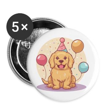 Golden Retriever Chiens Anniversaire Bébé Drôle - Lot de 5 grands badges (56 mm) - blanc - Devant