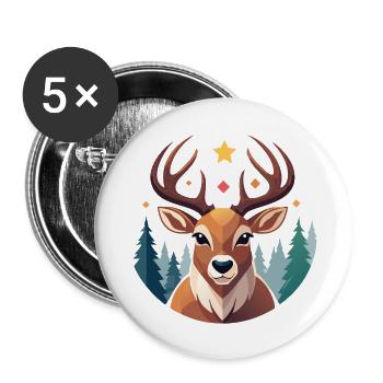 Renne de Noël - Lot de 5 grands badges (56 mm) - blanc - Devant