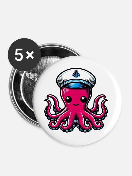 Krake - Buttons groß 56 mm (5er Pack) - Weiß