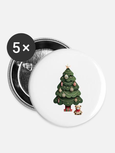 Tannenbaum mit Teddys - Buttons groß 56 mm (5er Pack) - Weiß