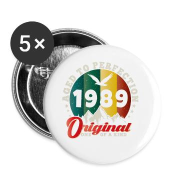Vintage Birthday 1989 - 1989 Retro Gift Idea - Buttons large 2.2''/56 mm (5-pack) - white - Front
