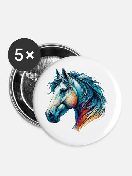 Pferd - Buttons groß 56 mm (5er Pack) - Weiß