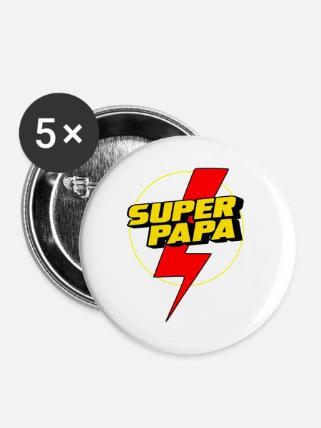 Super-Papa - Buttons groß 56 mm (5er Pack) - Weiß