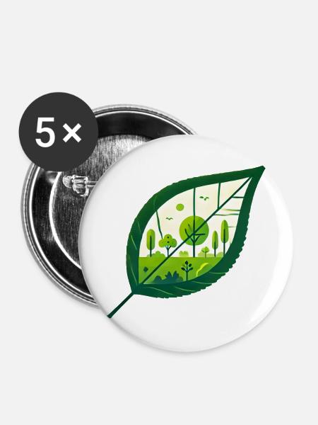 Blatt Frühling schräg - Buttons groß 56 mm (5er Pack) - Weiß