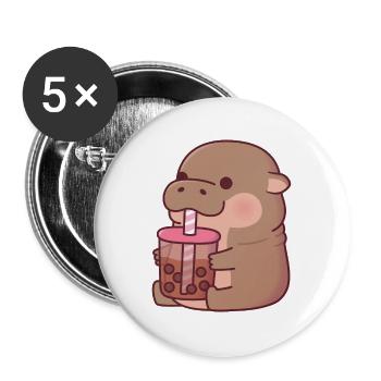 Cute Baby Hippo Drinking Boba Tea - Buttons large 2.2''/56 mm (5-pack) - white - Front