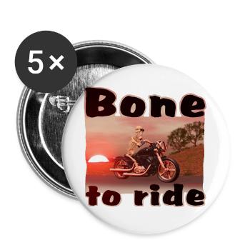 Os à conduire - squelette sur moto - Lot de 5 grands badges (56 mm) - blanc - Devant