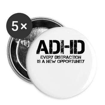 TDAH - Lot de 5 grands badges (56 mm) - blanc - Devant