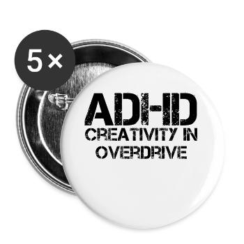 TDAH - Lot de 5 grands badges (56 mm) - blanc - Devant