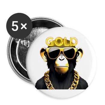Goldener Affe - Buttons groß 56 mm (5er Pack) - Weiß - Vorne