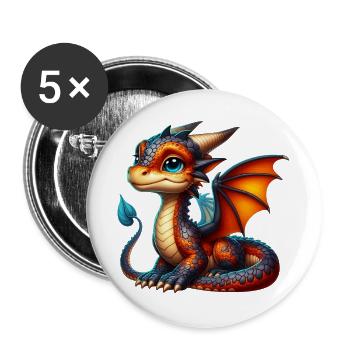 Drache - Buttons groß 56 mm (5er Pack) - Weiß - Vorne
