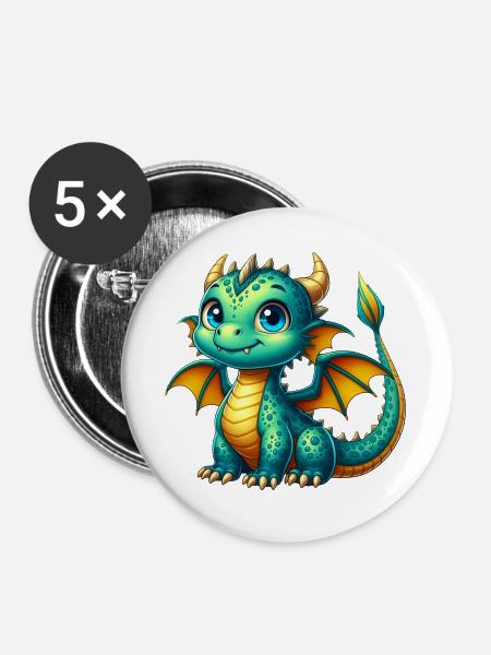 Drache - Buttons groß 56 mm (5er Pack) - Weiß