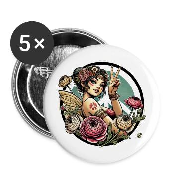 Hippie Fairy - Buttons large 2.2''/56 mm (5-pack) - white - Front