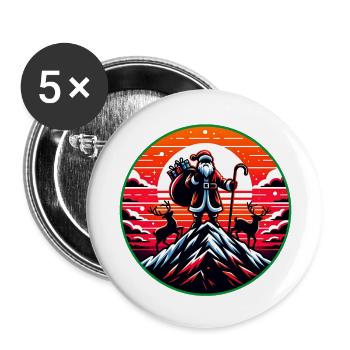 Weihnachtsmann mit Rentieren auf Bergspitze - Buttons groß 56 mm (5er Pack) - Weiß - Vorne