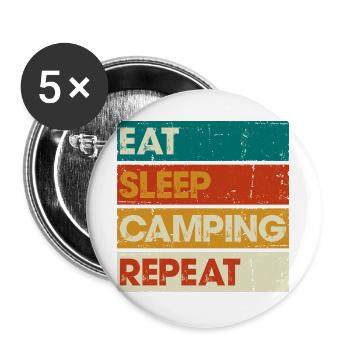 Essen Schlaf Camping Wiederholung Gestreifte Grafik - Buttons groß 56 mm (5er Pack) - Weiß - Vorne