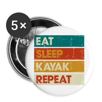 Essen Schlaf Kajak Wiederholen - Buttons groß 56 mm (5er Pack) - Weiß - Vorne