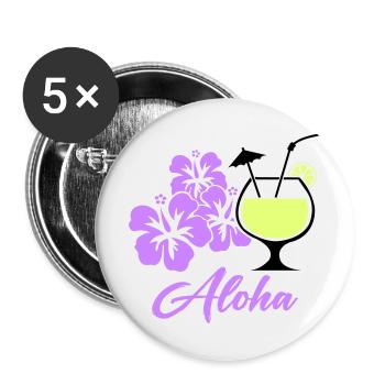Hawaii Hibiskus Cocktail Aloha - Buttons groß 56 mm (5er Pack) - Weiß - Vorne