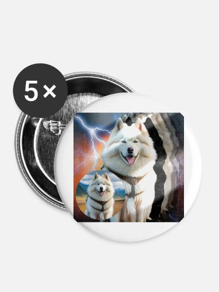 Samojedenliebe - Buttons groß 56 mm (5er Pack) - Weiß