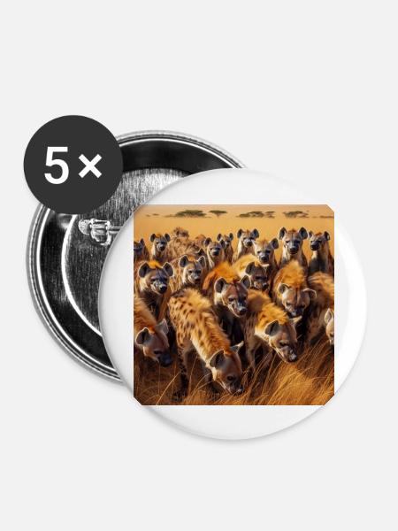 Hyänen in der Savanne - Buttons groß 56 mm (5er Pack) - Weiß