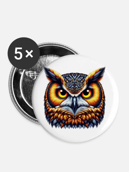 Eule - Buttons groß 56 mm (5er Pack) - Weiß