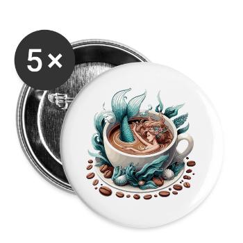 Meerjungfrau Nixe badet in Kaffee Geschenk - Buttons groß 56 mm (5er Pack) - Weiß - Vorne