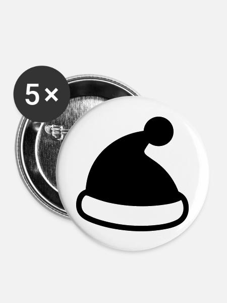 Weihnachtsmütze - Buttons groß 56 mm (5er Pack) - Weiß