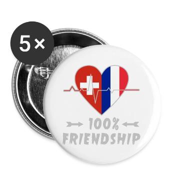 100 % amitié entre la Suisse et la France - Lot de 5 grands badges (56 mm) - blanc - Devant